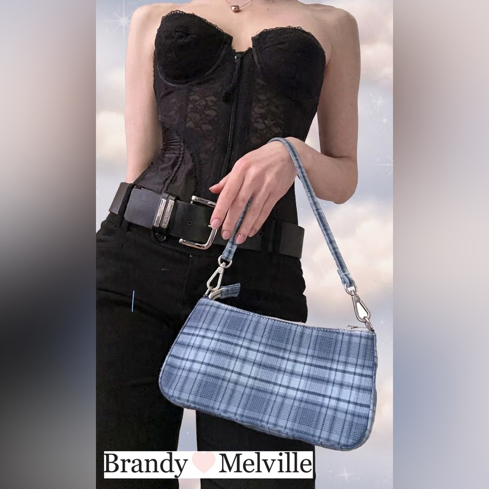 ๐ Brandy Melville Blue Plaid Y2K Mini Shoulder Bag - Picture 2 of 5